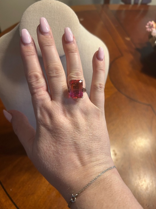 925 Sterling Silver Jewelry - Pink Emerald-cut Tourmaline Sterling Silver Ring